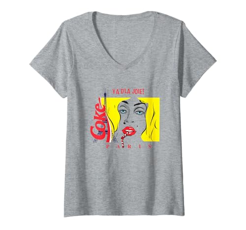 Damen Coca-Cola Paris with Eiffel Tower Big Face T-Shirt mit V-Ausschnitt von Coca-Cola
