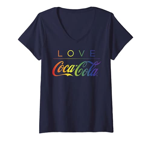Damen Coca-Cola Pride Love Rainbow Gradient Logo T-Shirt mit V-Ausschnitt von Coca-Cola