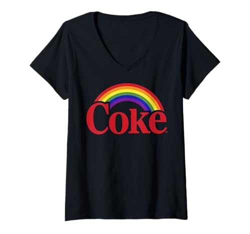 Damen Coca-Cola Pride Rainbow Logo T-Shirt mit V-Ausschnitt von Coca-Cola