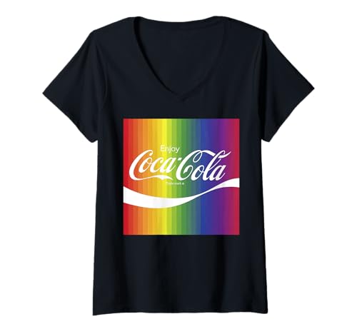 Damen Coca-Cola Pride Rainbow Spectrum Logo Box Up T-Shirt mit V-Ausschnitt von Coca-Cola