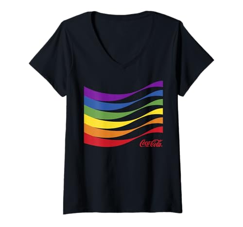 Damen Coca-Cola Pride Rainbow Wave Logo T-Shirt mit V-Ausschnitt von Coca-Cola