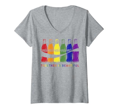 Damen Coca-Cola Pride Together is Beautiful Bottles T-Shirt mit V-Ausschnitt von Coca-Cola
