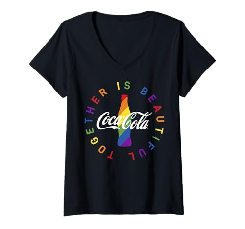 Damen Coca-Cola Pride Together is Beautiful T-Shirt mit V-Ausschnitt von Coca-Cola