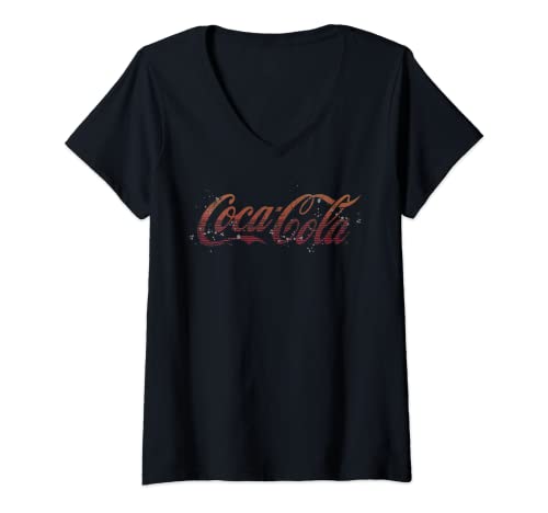 Damen Coca-Cola Splatter Logo T-Shirt mit V-Ausschnitt von Coca-Cola