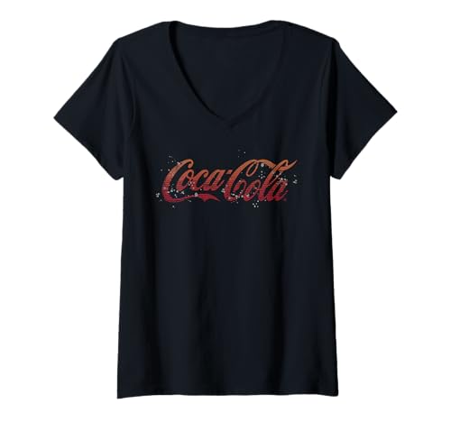 Damen Coca-Cola Splatter Logo T-Shirt mit V-Ausschnitt von Coca-Cola