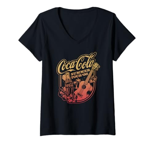 Damen Coca-Cola Summer Tour '86 Warm Gradient Retro Poster T-Shirt mit V-Ausschnitt von Coca-Cola