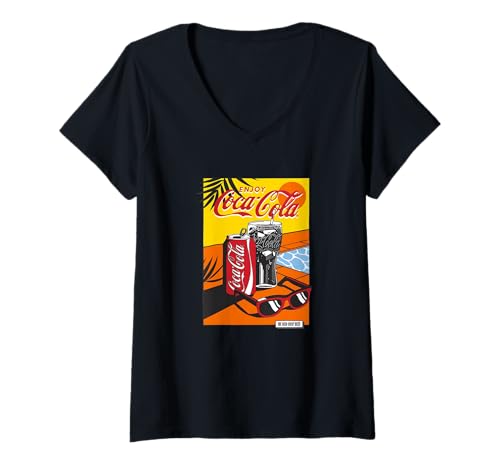 Damen Coca-Cola The Cold Crisp Taste Enjoy by The Pool Art Poster T-Shirt mit V-Ausschnitt von Coca-Cola