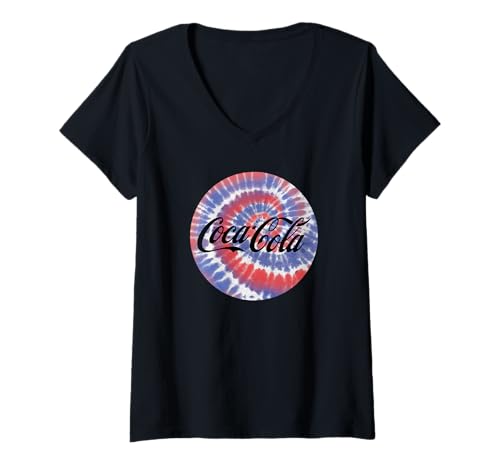 Damen Coca-Cola Tie Dye Americana Circle Logo T-Shirt mit V-Ausschnitt von Coca-Cola
