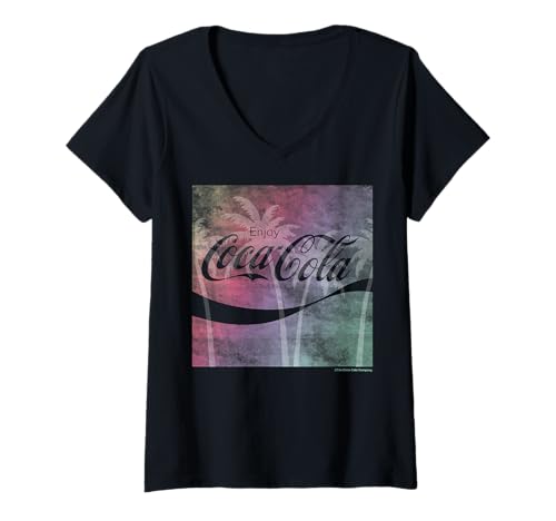 Damen Coca-Cola Tropical Gradient Logo T-Shirt mit V-Ausschnitt von Coca-Cola
