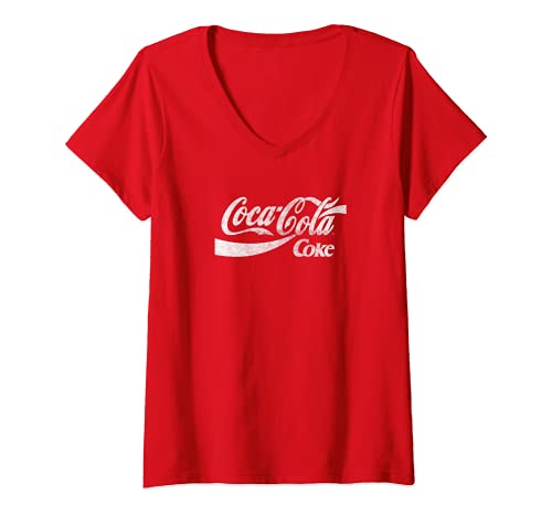 Damen Coca-Cola Twin Coke Logos T-Shirt mit V-Ausschnitt von Coca-Cola