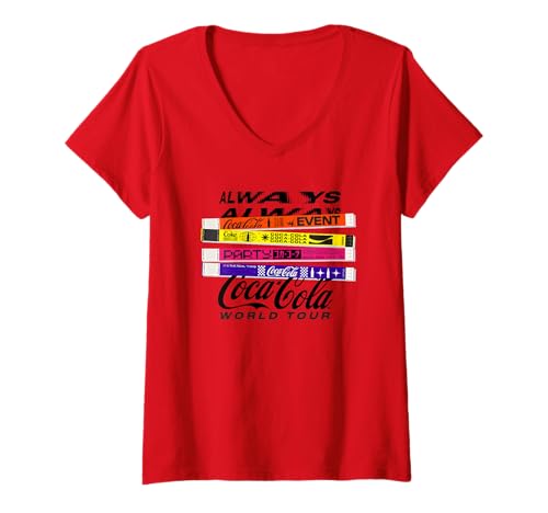 Damen Coca-Cola World Tour Events Wristband Collection T-Shirt mit V-Ausschnitt von Coca-Cola