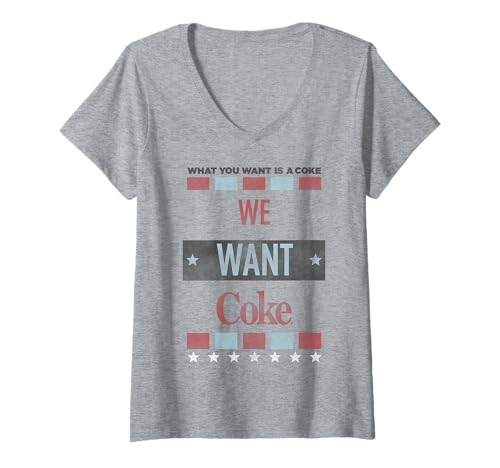 Damen Want Coke is What T-Shirt mit V-Ausschnitt von Coca-Cola