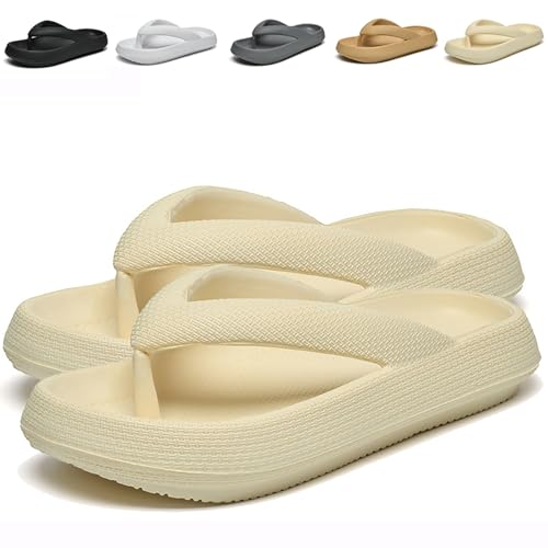 Cloudies Flip Flops for Women, Soft Comfy Slides Non-slip Thick Cloudies Slides (Beige,36-37) von Cocadong