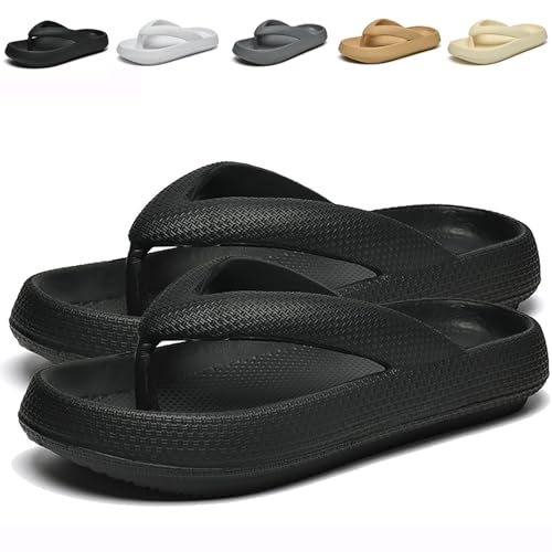 Cloudies Flip Flops for Women, Soft Comfy Slides Non-slip Thick Cloudies Slides (Black,46-47) von Cocadong