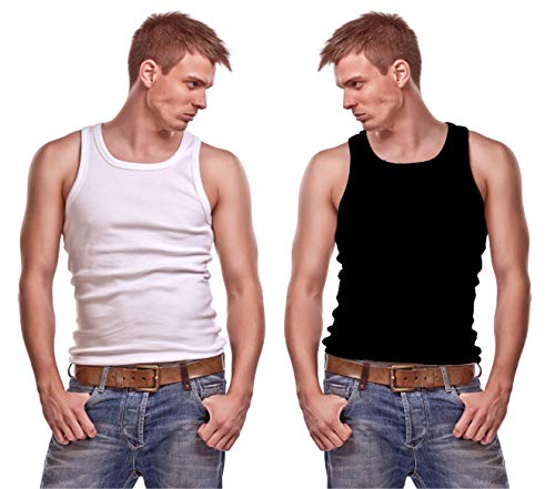 4 Herren Unterhemden Weiss und schwarz 100% supergekämmte Bio-Baumwolle glattes Feinripp 8/XXL Tank top Herren-unterhemden unterhemd von Cocain underwear