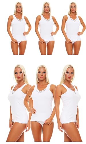 6 Stück Unterhemd Damen mit Spitze aus Baumwolle. Auch als Unterhemd mit viel Spitze & Unterhemden Damen mit Spitzen Gr. 40/42 von Cocain underwear