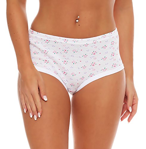 Cocain 16 Stück Damen Slip weiß mit Druck, 100% Baumwolle Grösse 36/38 Weiss oma-Slip Damen-Unterhosen Tunnelzug Basic Slip Briefs oma-schlüpfer einziehgummi Slips mit Blumen von Cocain underwear