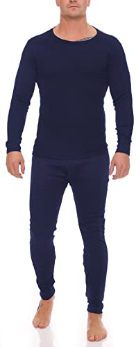 Cocain Langes Set Herren Thermo Unterwäsche Blau - Unterhose Mit Eingriff und Unterhemd Innen Angeraut - Skiunterhose Männer von Cocain underwear