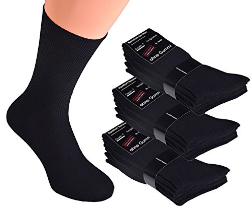 Cocain underwear 10 Paar schwarze Damen- & Herren Socken Gr. 47/50 ohne Gummi 100% Baumwolle, Business-Socken handgekettelt ohne Naht, auch für Diabetiker geeignet von Cocain underwear