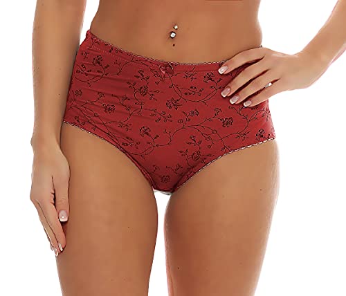 Cocain underwear 4 Damen Slips modische Microfaser Taillen-Slip Uni rot Unterwäsche Leichter Shape-Effekt Grösse 40-42 Unterhose Mieder Streublümchen Kleine Schleife von Cocain underwear