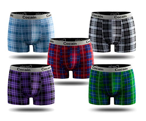 Cocain underwear 5 Stück Unterhose Mann Enge Karierte Boxer Boxershorts farbige Unterhosen Karo Gr. M Farben gemischt Baumwolle Männer Boxers Unterhosen männer Eng anliegend von Cocain underwear