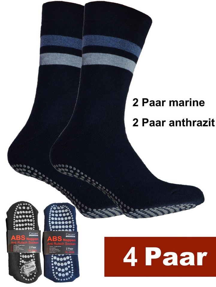 Cocain underwear ABS-Socken 4 Paar warme Anti Rutsch Socken ABS Stoppersocken Noppen Haussocken (4-Paar) ohne einschneidendes Bündchen von Cocain underwear