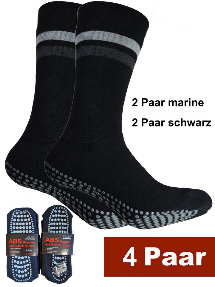 Cocain underwear ABS-Socken 4 Paar warme Anti Rutsch Socken ABS Stoppersocken Noppen Haussocken (4-Paar) ohne einschneidendes Bündchen von Cocain underwear