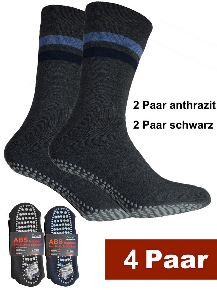 Cocain underwear ABS-Socken 4 Paar warme Anti Rutsch Socken ABS Stoppersocken Noppen Haussocken (4-Paar) ohne einschneidendes Bündchen von Cocain underwear