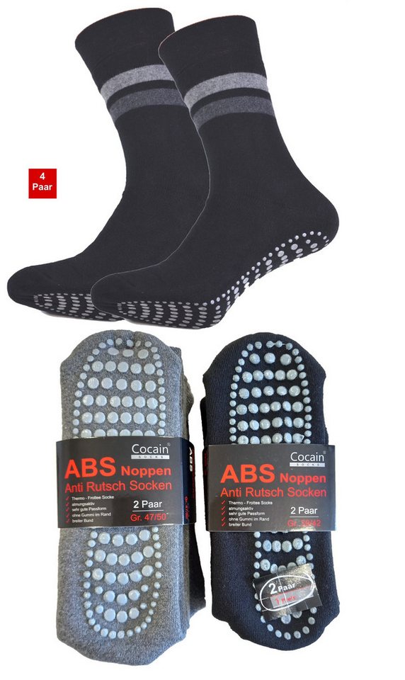 Cocain underwear ABS-Socken 4 Paar warme Anti Rutsch Socken ABS Stoppersocken Noppen Haussocken (4-Paar) ohne einschneidendes Bündchen von Cocain underwear