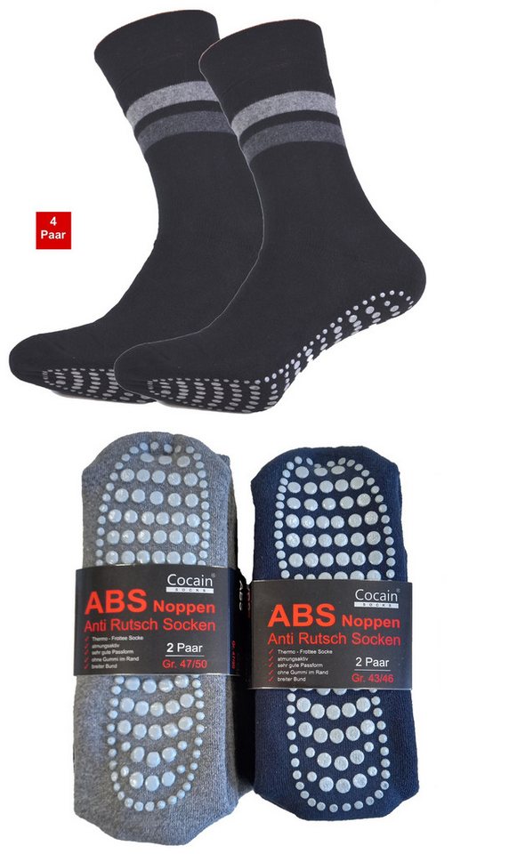 Cocain underwear ABS-Socken 4 Paar warme Anti Rutsch Socken ABS Stoppersocken Noppen Haussocken (4-Paar) ohne einschneidendes Bündchen von Cocain underwear