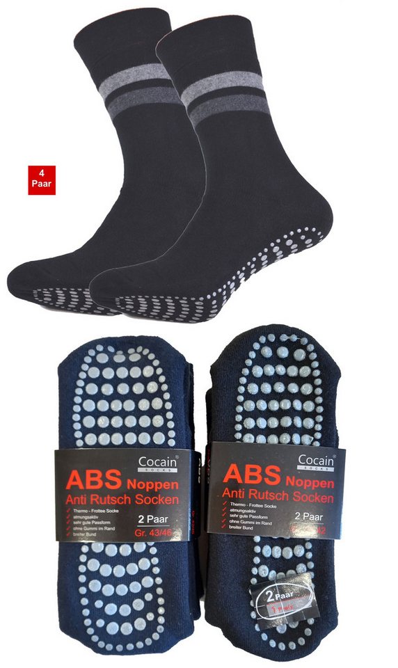 Cocain underwear ABS-Socken 4 Paar warme Anti Rutsch Socken ABS Stoppersocken Noppen Haussocken (4-Paar) ohne einschneidendes Bündchen von Cocain underwear