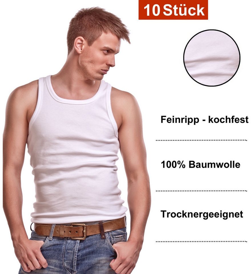 Cocain underwear Achselhemd Tank Top Achselshirt weiss Unterhemd glatt 100% Baumwolle Feinripp (10-St) ohne Seitennähte - 100% Baumwolle von Cocain underwear