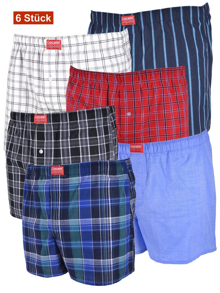 Cocain underwear Boxershorts Bunte Boxer locker farbig Boxershort Unterhose kariert reine Baumwolle (6-St) Bilder sind nur Beispiele - breiter Gummibund von Cocain underwear