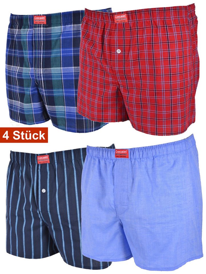 Cocain underwear Boxershorts Lockerer American Boxershort Boxer Unterhose 100 % Baumwolle kariert (Spar-Pack, 4-St., Bilder sind nur Beispiele) breiter Gummibund von Cocain underwear