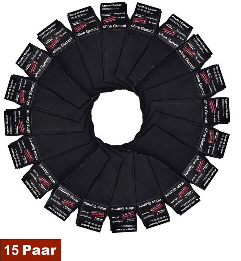 Cocain underwear Businesssocken 15 Paar Diabetikersocken ohne Gummi schwarz 100% Baumwolle ohne Muster (15-Paar) ohne drückende Naht mit handgekettelte Spitze von Cocain underwear