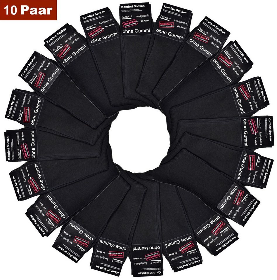 Cocain underwear Diabetikersocken 10 Paar Herren Damen Diabetiker Socken ohne Gummi schwarz Baumwolle (10-Paar) ohne drückende Naht mit handgekettelte Spitze von Cocain underwear