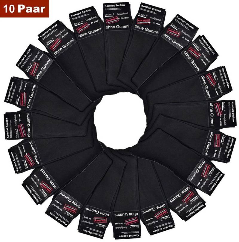 Cocain underwear Diabetikersocken 10 Paar Herren Damen Diabetiker Socken ohne Gummi schwarz Baumwolle (10-Paar) ohne drückende Naht mit handgekettelte Spitze von Cocain underwear