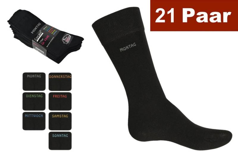 Cocain underwear Freizeitsocken 7 Tage Socken schwarz Wochentag-Socke Montag Sonntag Baumwolle unisex (21-Paar) weich und atmungsaktiv von Cocain underwear