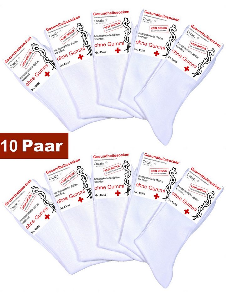 Cocain underwear Gesundheitssocken 10 x Arzt-Socken Krankenschwester weisse Socke kochfest ohne Gummi 100 (10-Paar) kochfest - 100% Baumwolle - für Diabetiker geeignet von Cocain underwear