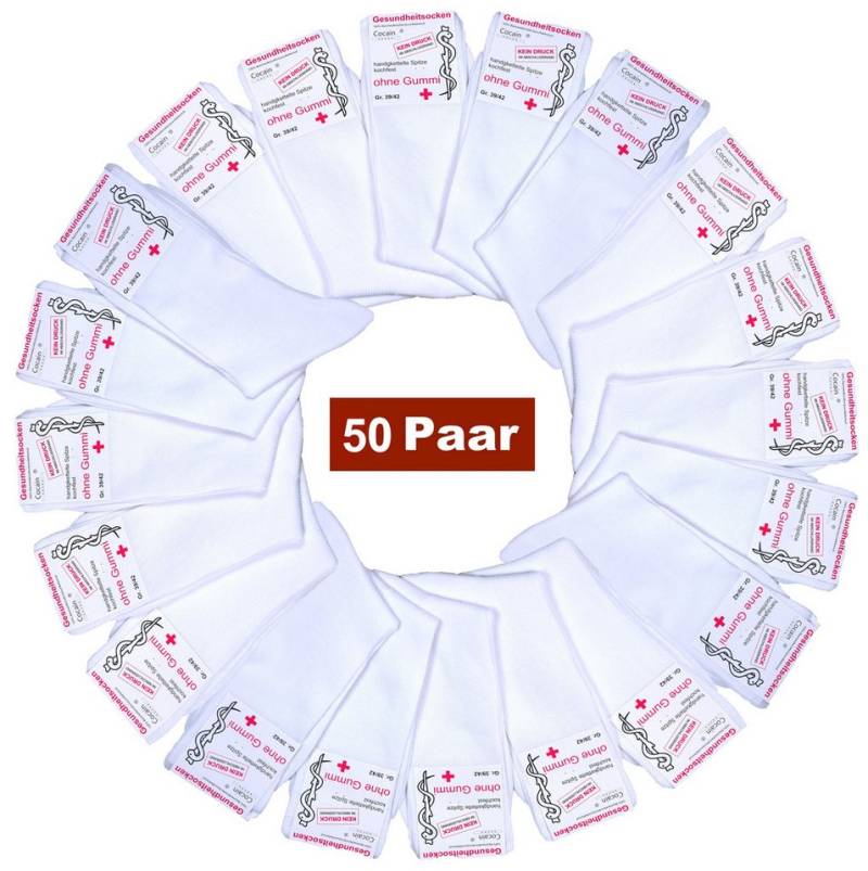Cocain underwear Gesundheitssocken 50 Paar Damen Herren weisse Arzt Socken ohne Gummi Krankenschwester (50-Paar) kochfest - 100% Baumwolle - für Diabetiker geeignet von Cocain underwear