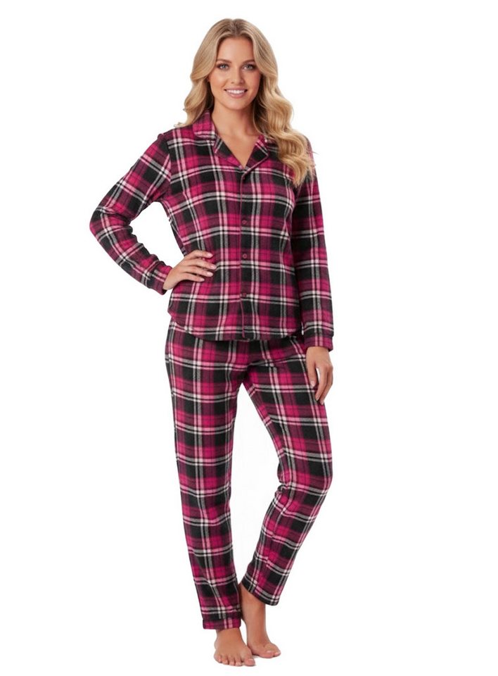 Cocain underwear Schlafanzug Damen Flauschpyjama Langarm garngefärbtes Karodesign mit Knopfleiste flauschig weich & warm von Cocain underwear