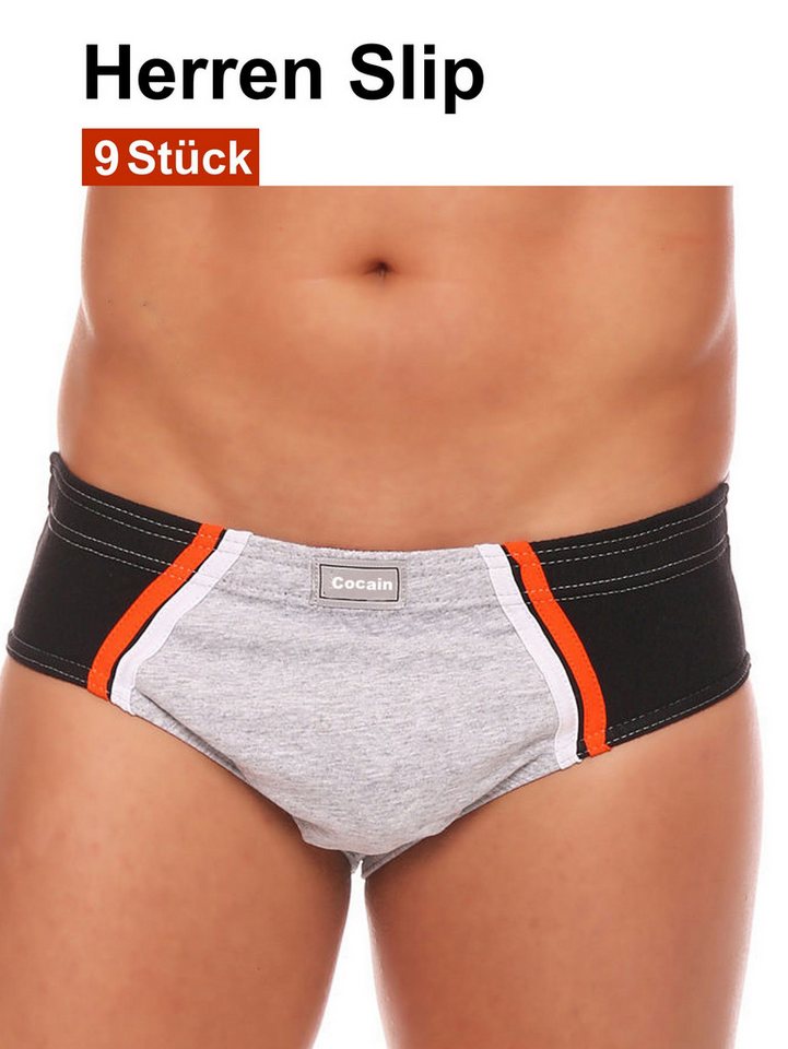 Cocain underwear Slip Herren Slips Sportslip ohne Eingriff Herren Unterhosen Schlüpfer 100 (9-St) produziert in Europa von Cocain underwear