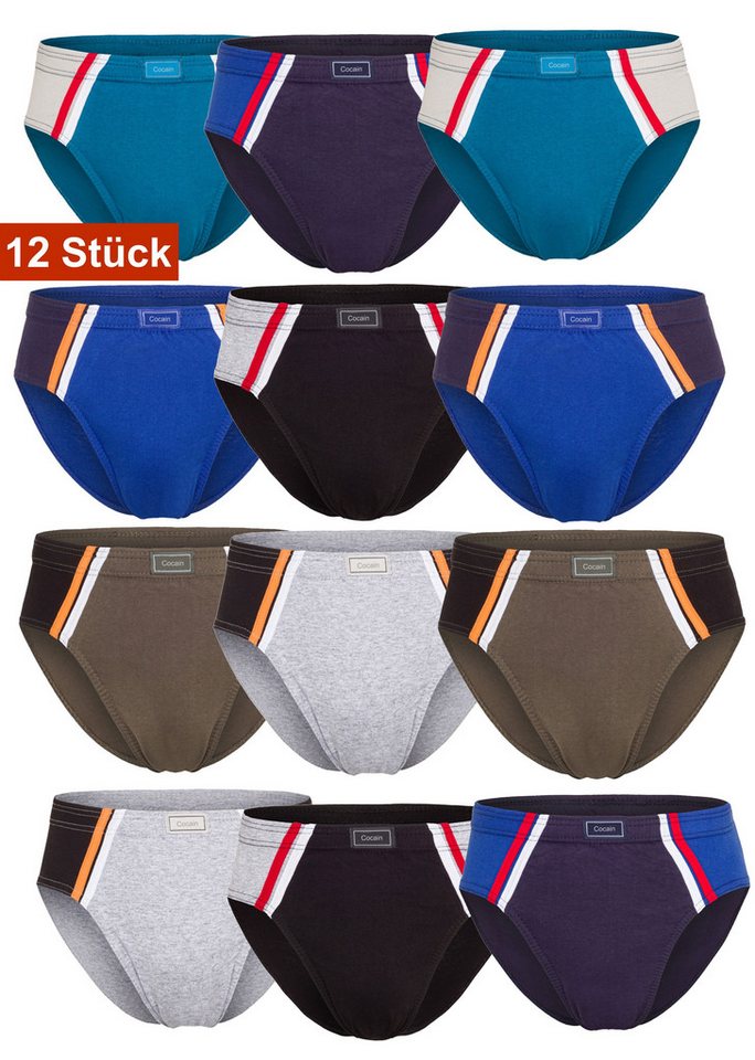 Cocain underwear Slip Herren Sportslip Unterhose Schlüpfer Slip bunt Baumwolle ohne Eingriff (Spar-Set, 12-St) auch in ÜBERGRÖSSEN - produziert in Europa von Cocain underwear