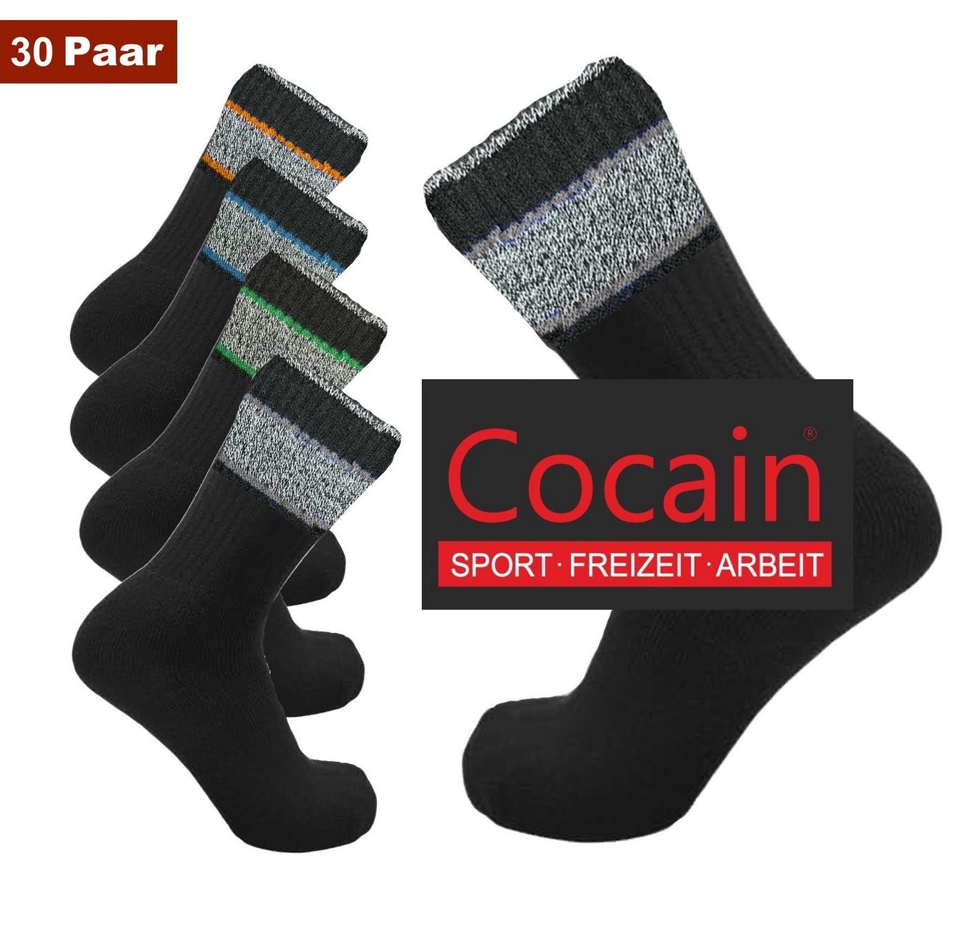 Cocain underwear Sportsocken Tennissocken weiss oder schwarz Herren & Damen (Spar-Set, 30-Paar) Klimaregulierend von Cocain underwear