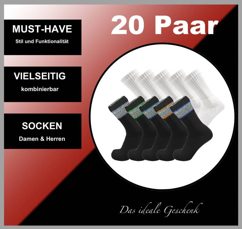 Cocain underwear Tennissocken 10, 20 oder 30 Paar Tennissocken weiss oder schwarz mit Streifen Bw. (Spar-Set, 20-Paar) Klimaregulierend, hoher Baumwollanteil von Cocain underwear