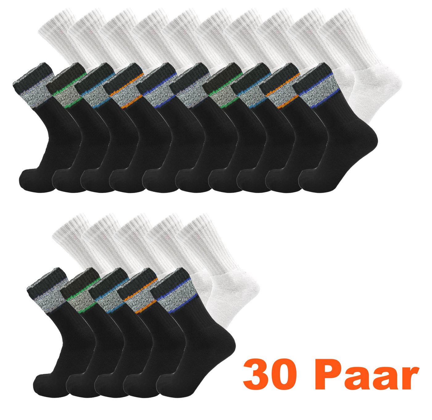Cocain underwear Tennissocken 10, 20 oder 30 Paar Tennissocken weiss oder schwarz mit Streifen Bw. (Spar-Set, 30-Paar) Klimaregulierend, hoher Baumwollanteil von Cocain underwear