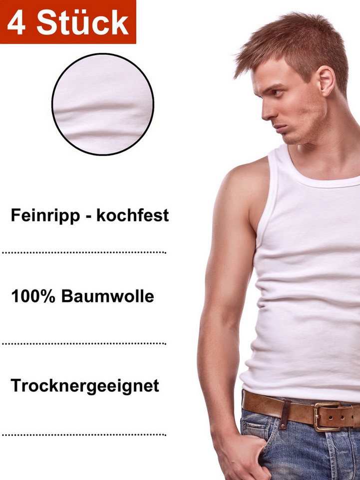 Cocain underwear Unterhemd Herren glatt weiss Feinripp kochfest trocknergeeignet 100 Baumwolle (4-St) ohne Seitennähte, 100% Baumwolle von Cocain underwear