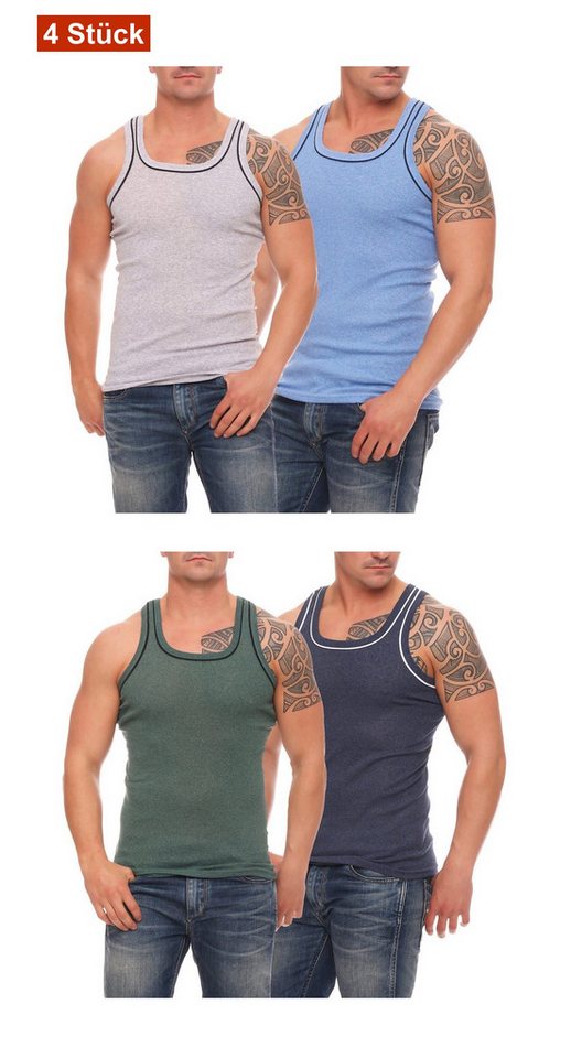 Cocain underwear Unterhemd Farbiges Herren Unterhemd Feinripp Vollachsel Baumwolle Hemd bunt (Packung, 4-St) produziert in Europa, farblich abgesetzte Träger und Halsausschnitt von Cocain underwear