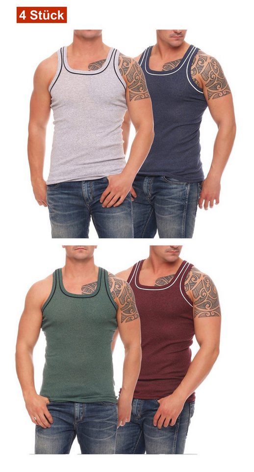 Cocain underwear Unterhemd Farbiges Herren Unterhemd Feinripp Vollachsel Baumwolle Hemd bunt (Packung, 4-St) produziert in Europa, farblich abgesetzte Träger und Halsausschnitt von Cocain underwear