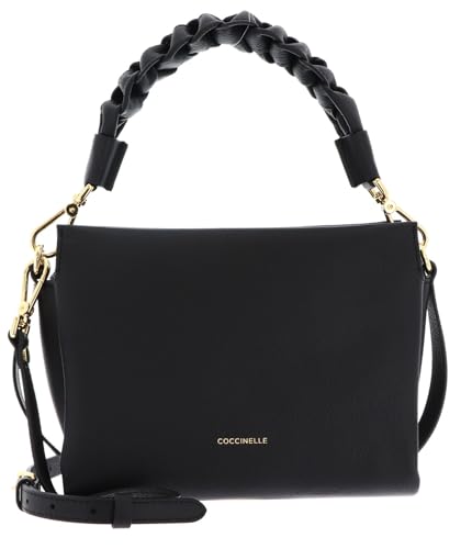 Coccinelle Leder Umhängetasche Schultertasche Boheme Grana Double Crossbody Double Grainy Leather Noir/Cognac schwarz von Coccinelle